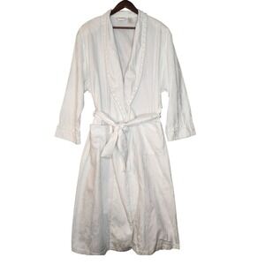 Victoria's Secret Vintage Robe M/L White Floral Embossed Lace Trim Rare Romantic
